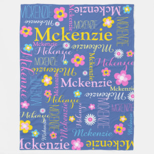 Blue pink yellow girls McKenzie name blanket