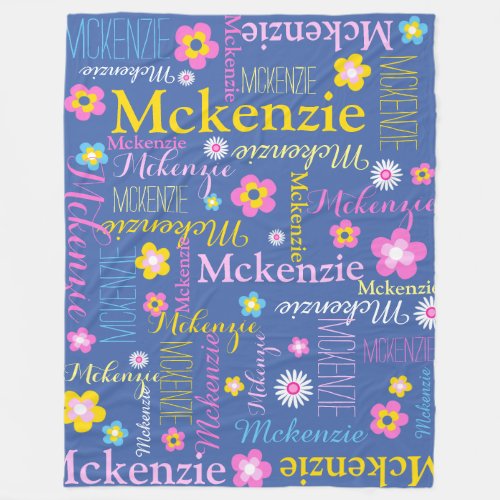 Blue pink yellow girls McKenzie name blanket