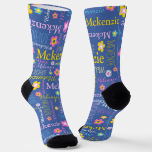 Blue pink yellow girls McKenzie name Socks