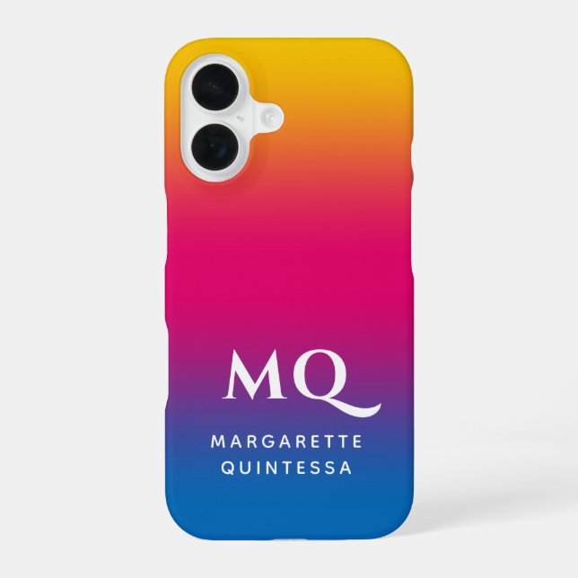 Blue Pink Yellow Gradient White Monogram Initials Iphone Case (Back)