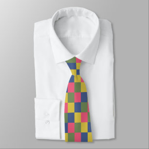 Blue Pink Yellow Green Checkerboard Neck Tie