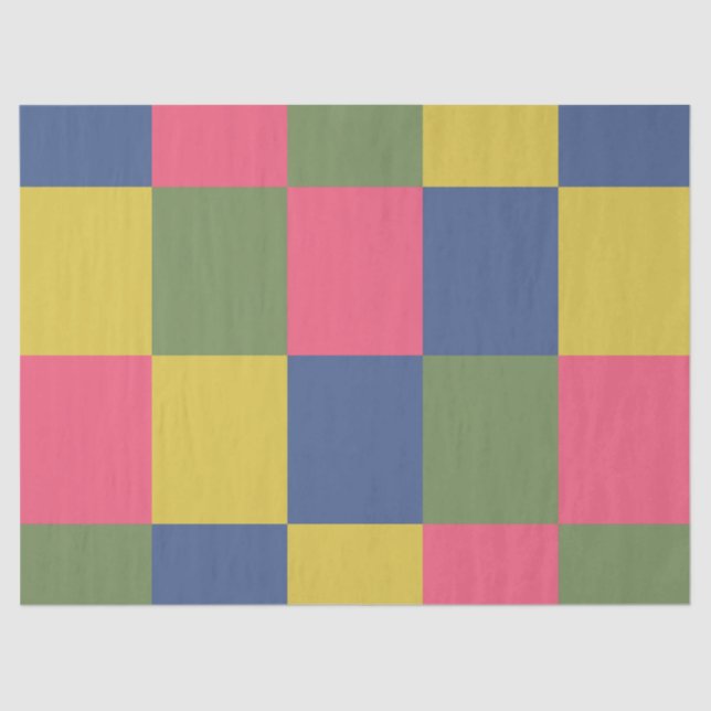 Blue Pink Yellow Green Checkerboard Tissue Paper (Front)