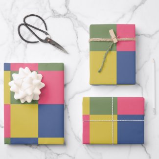 Blue Pink Yellow Green Checkerboard Wrapping Paper Sheets