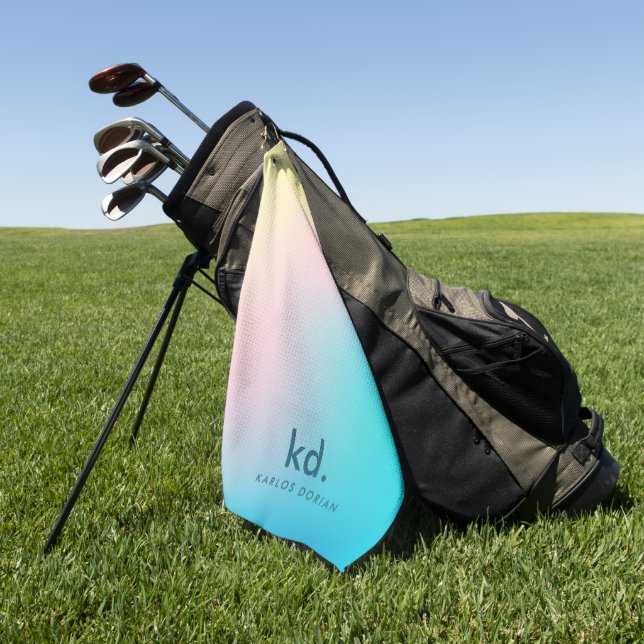 Blue Pink Yellow Minimalistic Iridescent Golf Towel (Green)