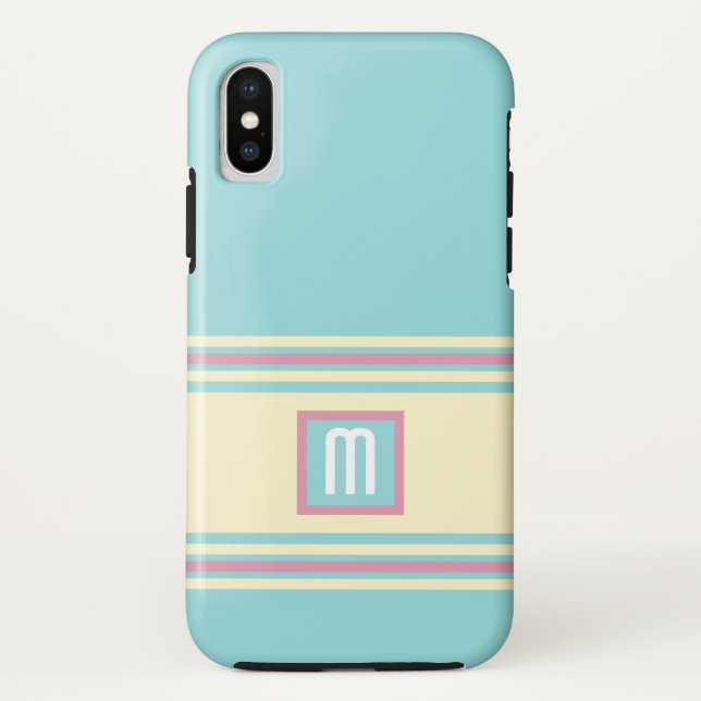 Blue Pink Yellow Monogram Modern Elegant Case-Mate iPhone Case (Back)