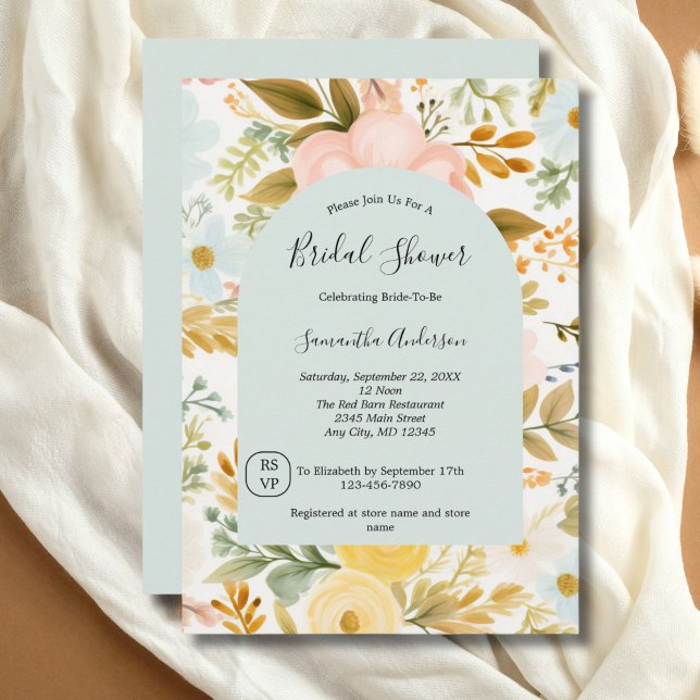 Blue Pink Yellow Pastel Florals Bridal Shower Invitation (Creator Uploaded)