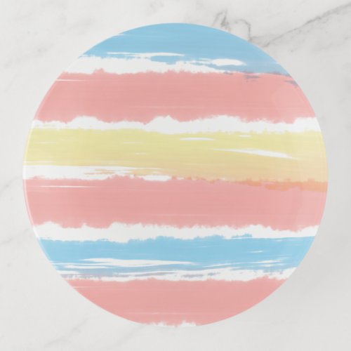 Blue Pink Yellow Pastel Stripes Trinket Tray