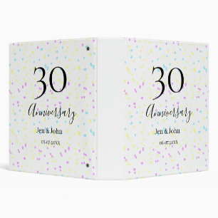 Blue pink yellow polka dots 30th anniversary name 3 ring binder