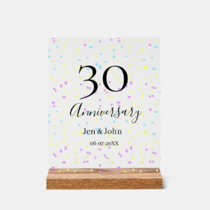 Blue pink yellow polka dots 30th anniversary name acrylic sign