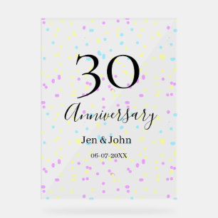 Blue pink yellow polka dots 30th anniversary name acrylic sign