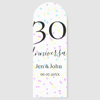 Blue pink yellow polka dots 30th anniversary name bookmarks