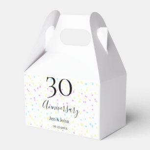 Blue pink yellow polka dots 30th anniversary name favor boxes