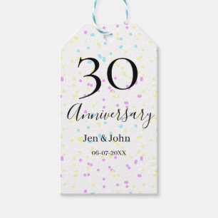 Blue pink yellow polka dots 30th anniversary name  gift tags