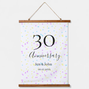 Blue pink yellow polka dots 30th anniversary name hanging tapestry
