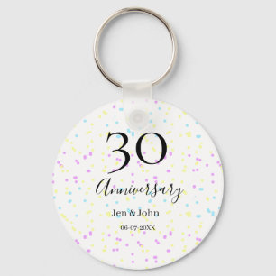 Blue pink yellow polka dots 30th anniversary name keychain