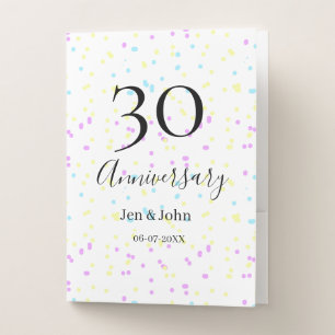 Blue pink yellow polka dots 30th anniversary name pocket folder