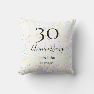 Blue pink yellow polka dots 30th anniversary name  throw pillow