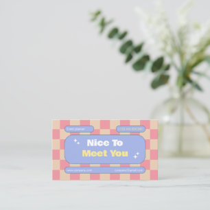 Blue Pink Yellow Retro Checkerboard Boho Business Card