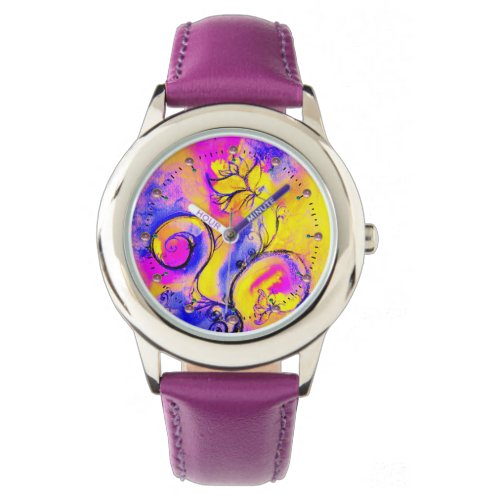 BLUE PINK YELLOW WHIMSICAL FLOWERS WATCH