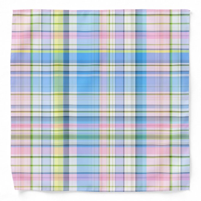 Blue Pink Yellow Wht Preppy Madras Bandana (Front)