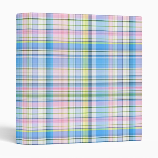 Blue Pink Yellow Wht Preppy Madras Binder (Front/Spine)
