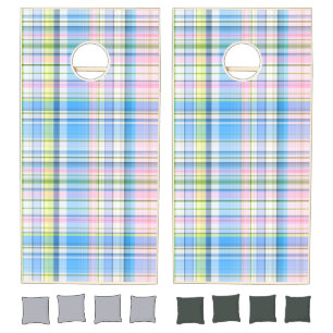 Blue Pink Yellow Wht Preppy Madras Cornhole Set
