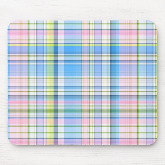 Blue Pink Yellow Wht Preppy Madras Mouse Pad (Front)