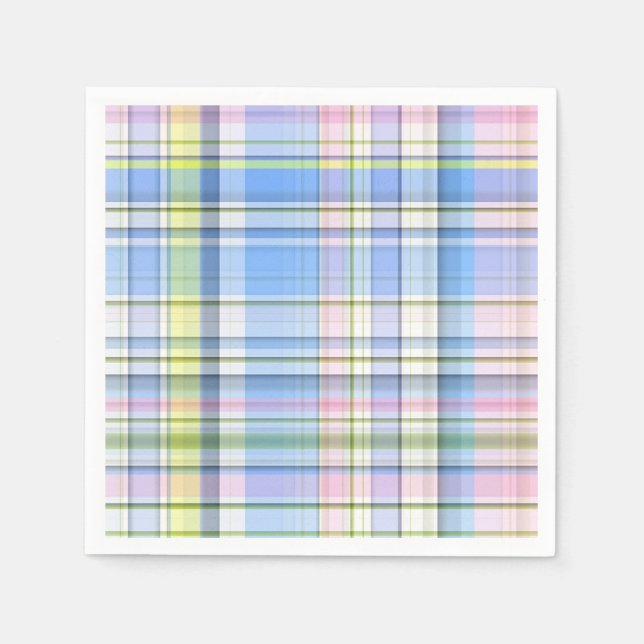 Blue Pink Yellow Wht Preppy Madras Paper Napkins (Front)