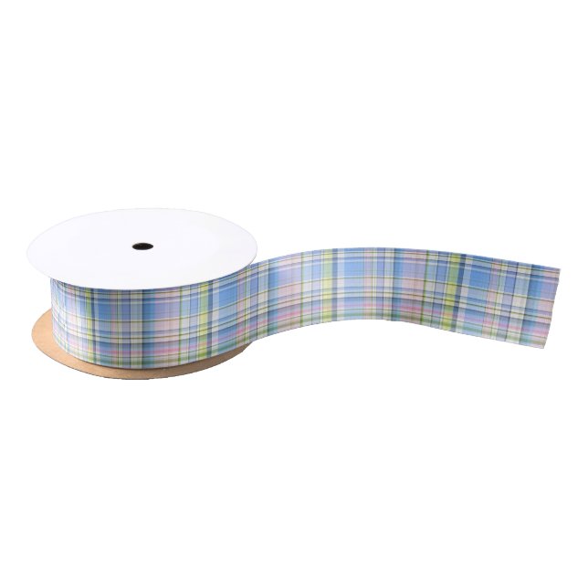 Blue Pink Yellow Wht Preppy Madras Satin Ribbon (Spool)