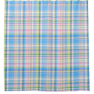 Blue Pink Yellow Wht Preppy Madras Shower Curtain