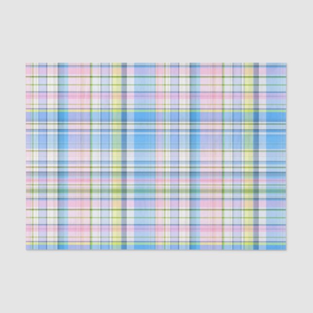 Blue Pink Yellow Wht Preppy Madras Tissue Paper (Front)
