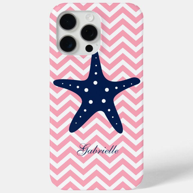 Blue & Pink Zigzags Pattern Starfish Case-Mate iPhone Case (Back)