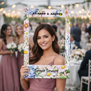 Blue, Pinkand White Floral Wedding Selfie Frame