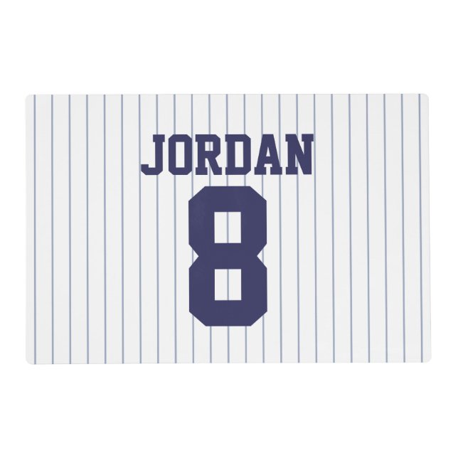 Blue Pinstripe Baseball Jersey Laminated Placemat (Front)