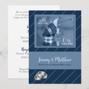 Blue Pinstripe Gay Wedding Invitation