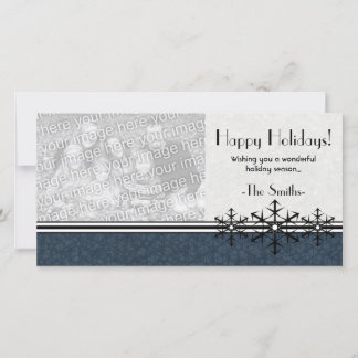 Blue Pinstripe Holiday Snowflake Photo Card