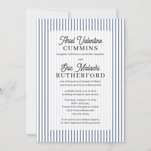 Blue Pinstripe Rustic Groom's Parents Remarried Invitation