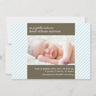 Blue Pinstripes Photo Baby Birth Announcements