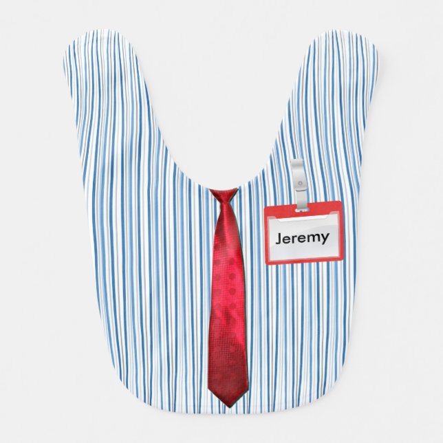 Blue Pinstripes, Red Power Tie & Personalized Name Bib (Front)