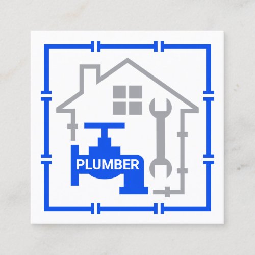 Blue Piping Frame Home Plumber Square Business Card