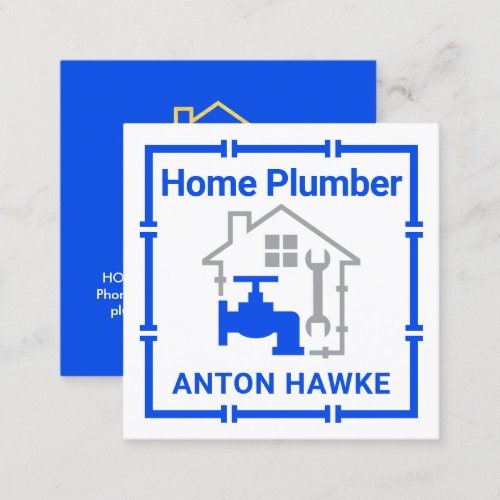 Blue Piping Frame Home Plumber Square Business Card