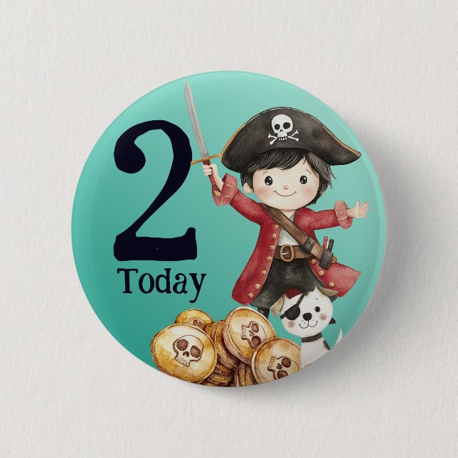 Blue Pirate childs birthday Button (Front)