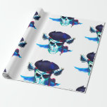 Blue Pirate Skull Wrapping Paper