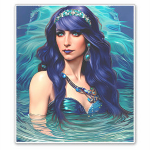 blue Pisces Mermaid Queen Original Fantasy art Sticker