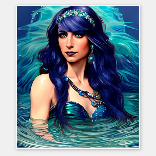 blue Pisces Mermaid Queen Original Fantasy art   Sticker