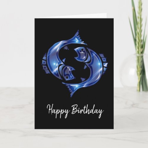 Blue Pisces Sign Birthday Card