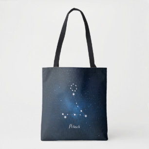 Blue Pisces Zodiac Sign Constellation Tote Bag