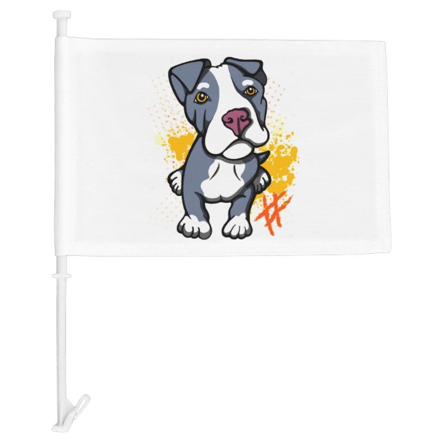Blue Pit Bull Pup   Car Flag (Front)