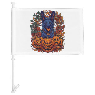 Blue Pitbull Halloween Pumpkins Autumn Leaves Bats Car Flag