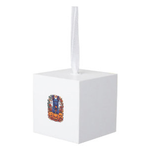 Blue Pitbull Halloween Pumpkins Autumn Leaves Bats Cube Ornament